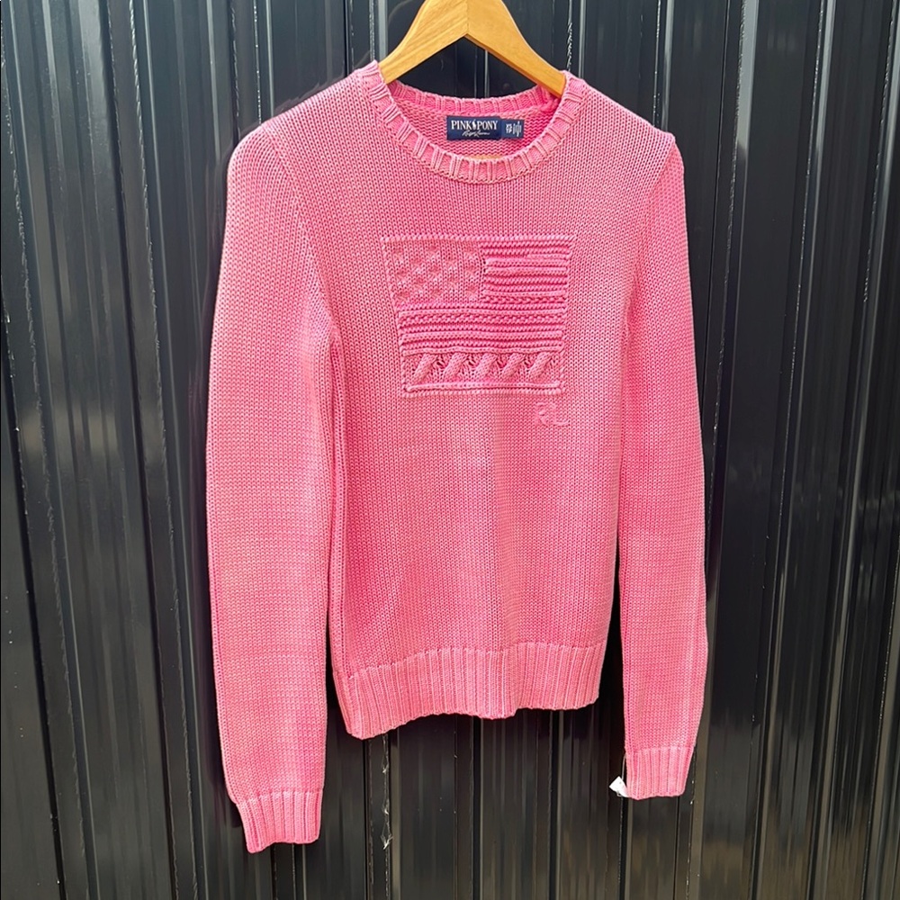 RALPH LAUREN Heritage American Flag 100% Cotton Chunky Knit Spell Sweater Pink - Picture 6 of 16